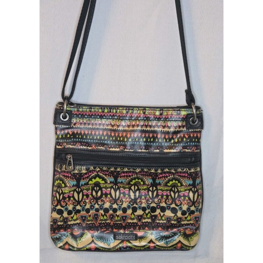 Sakroots Peace Shoulder Bag Crossbody Multi Color Adjustable Strap Front Pocket